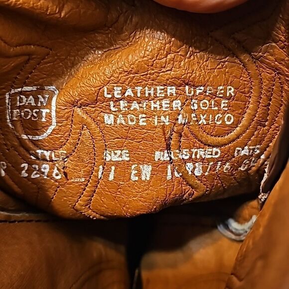 - Vintage DAN POST Men's Western Brown Bexar Rust Saddle Snip Toe Cowboy B… - Picture 9 of 13